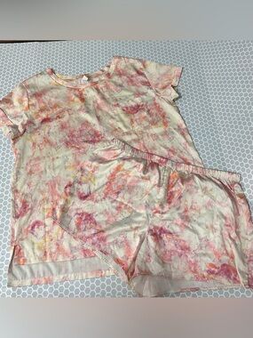 stars above Pastel Pink and Yellow Tie-Dye Sleep Loungewear Pajama. Size M